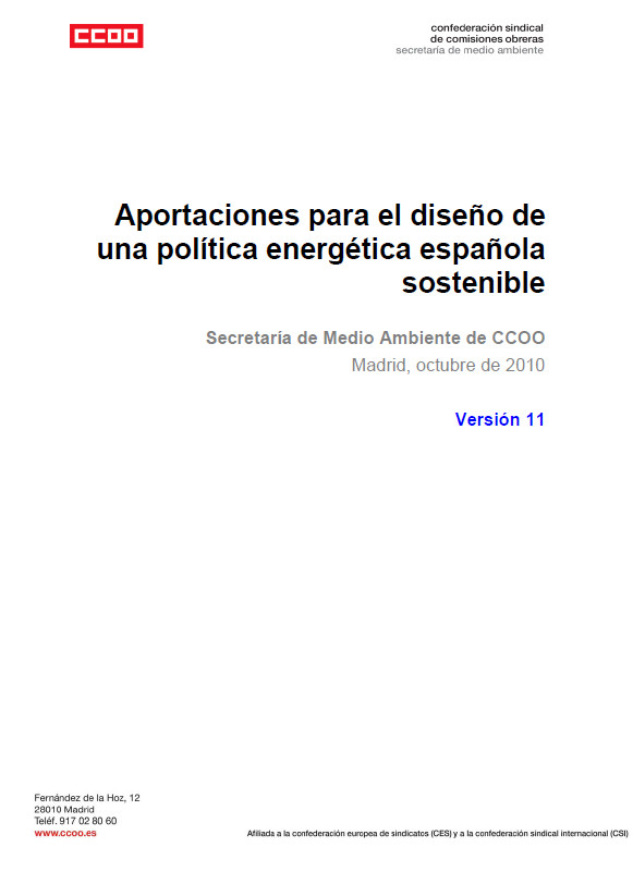 Publicaci�n ISTAS: Aportaciones para el dise�o de una pol�tica energ�tica espa�ola sostenible. 
